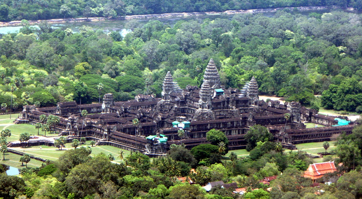 angkor wat from helicopter